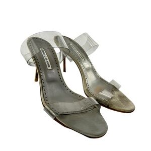Genuine MANOLO BLAHNIK Scolto Clear Heeled Sandals Size 40.5 Made In Italy
